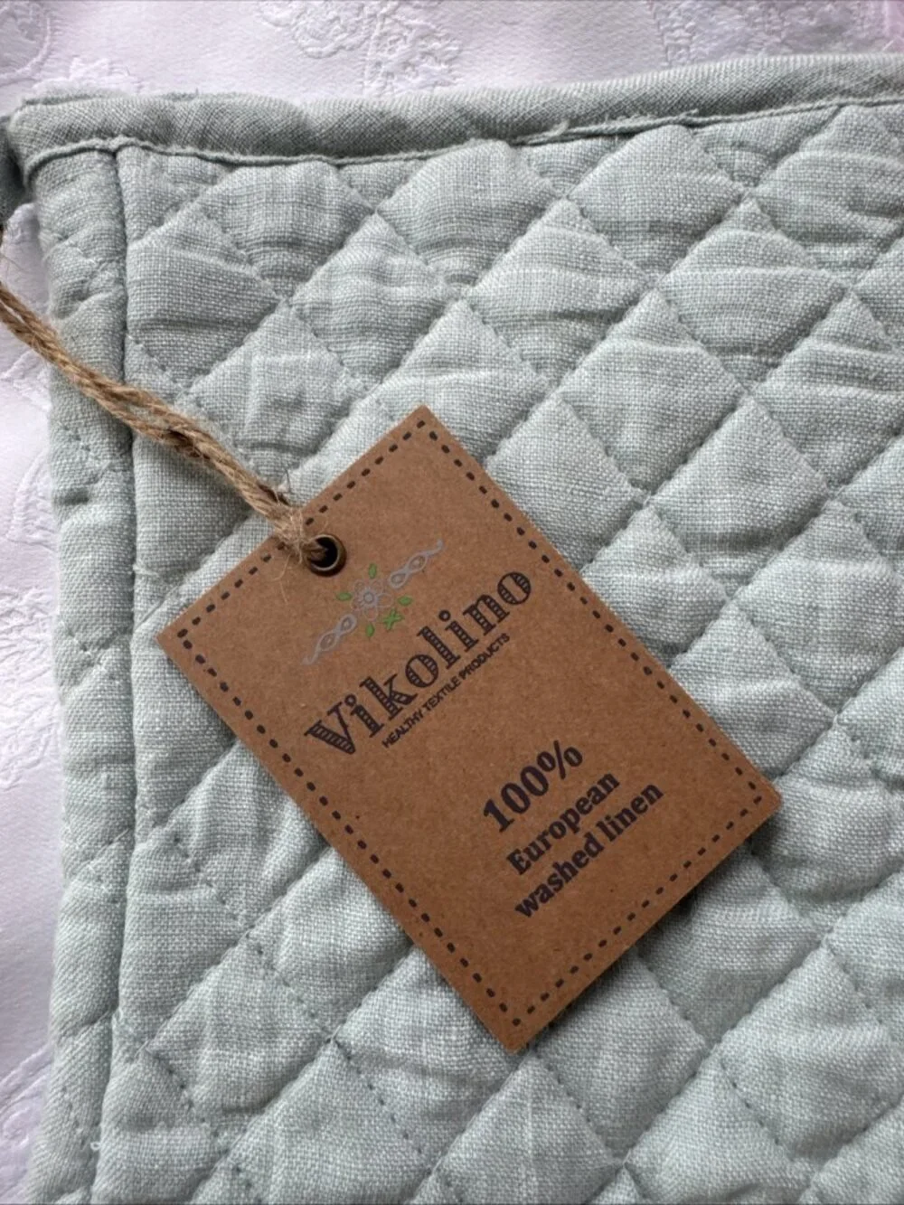 Vikolino Sea Blue Green Linen Quilted Oven Glove Machine Washable 12.5