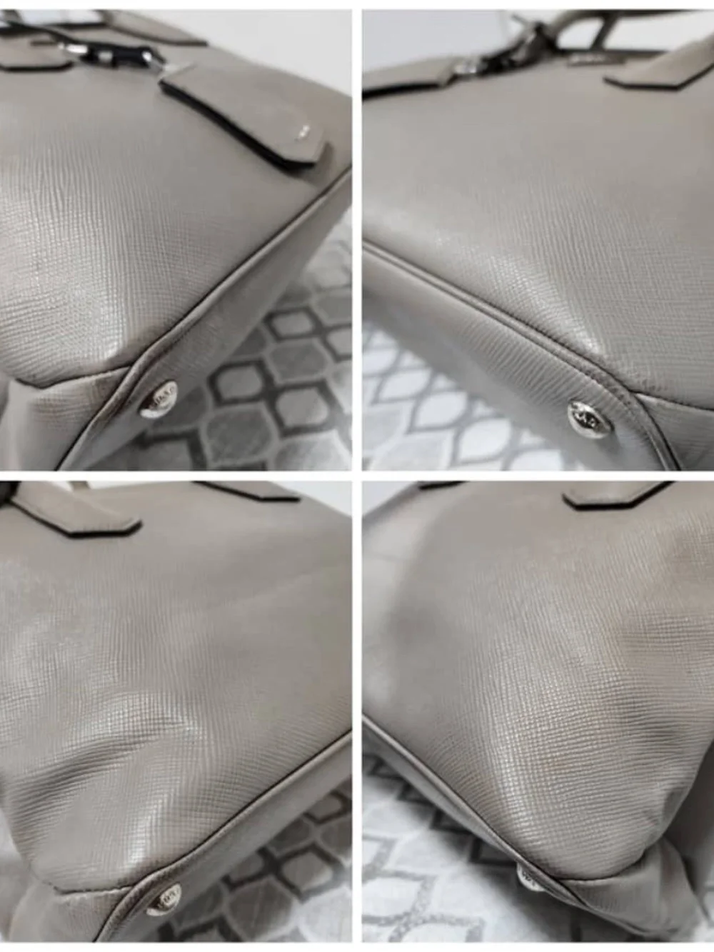 Authentic Prada Grey Saffiano Cuir Leather Twin Tote Bag