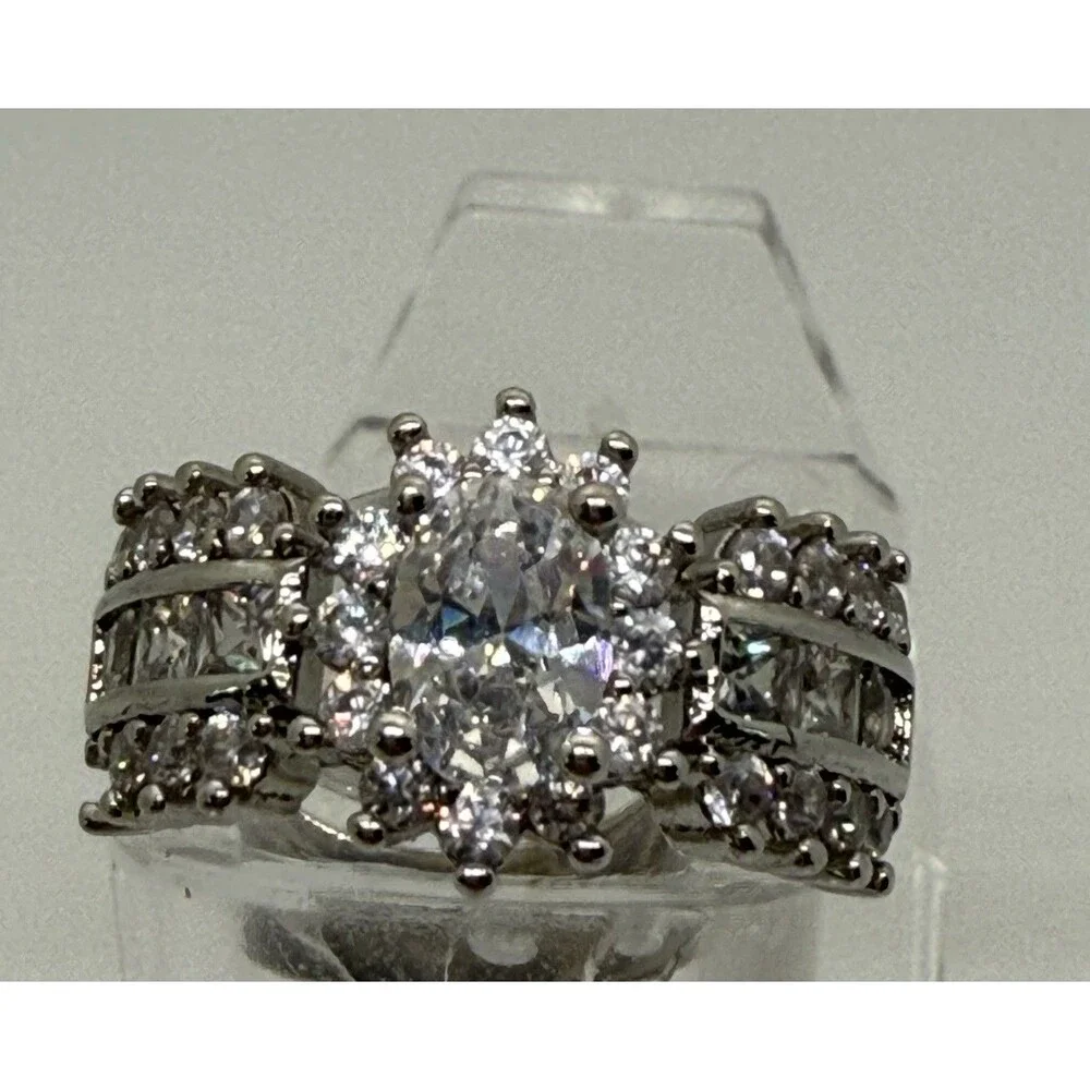 Vintage Style Engagement Ring Signed 14K WFG Oval CZ Diamond Tested 6 READ DESCP