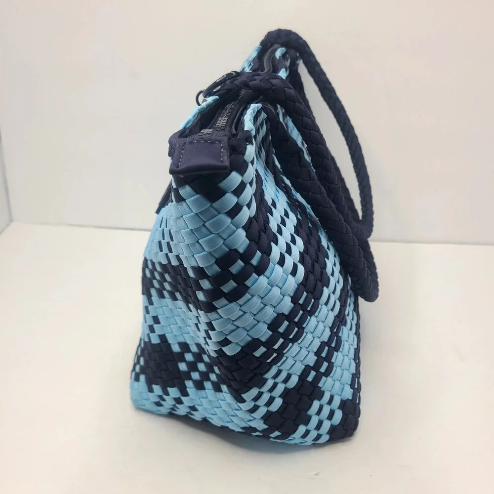 Wildfox Blue Woven Tote Bag Purse‎ Handbag Carryall Beach Gym ShopperZip Top