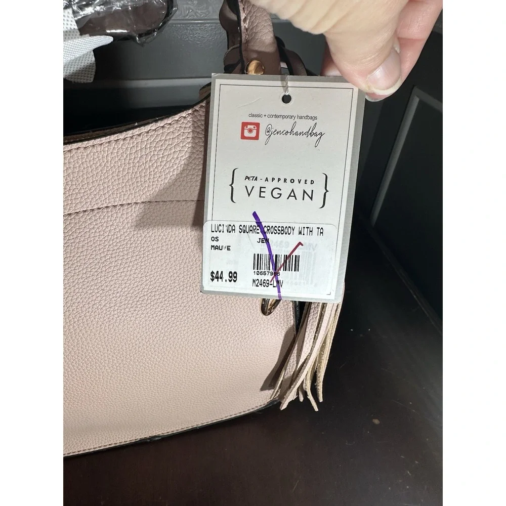 Jenco‎ Handbag Co Lucinda Square Crossbody with Tassels Mauve Vegan Leather