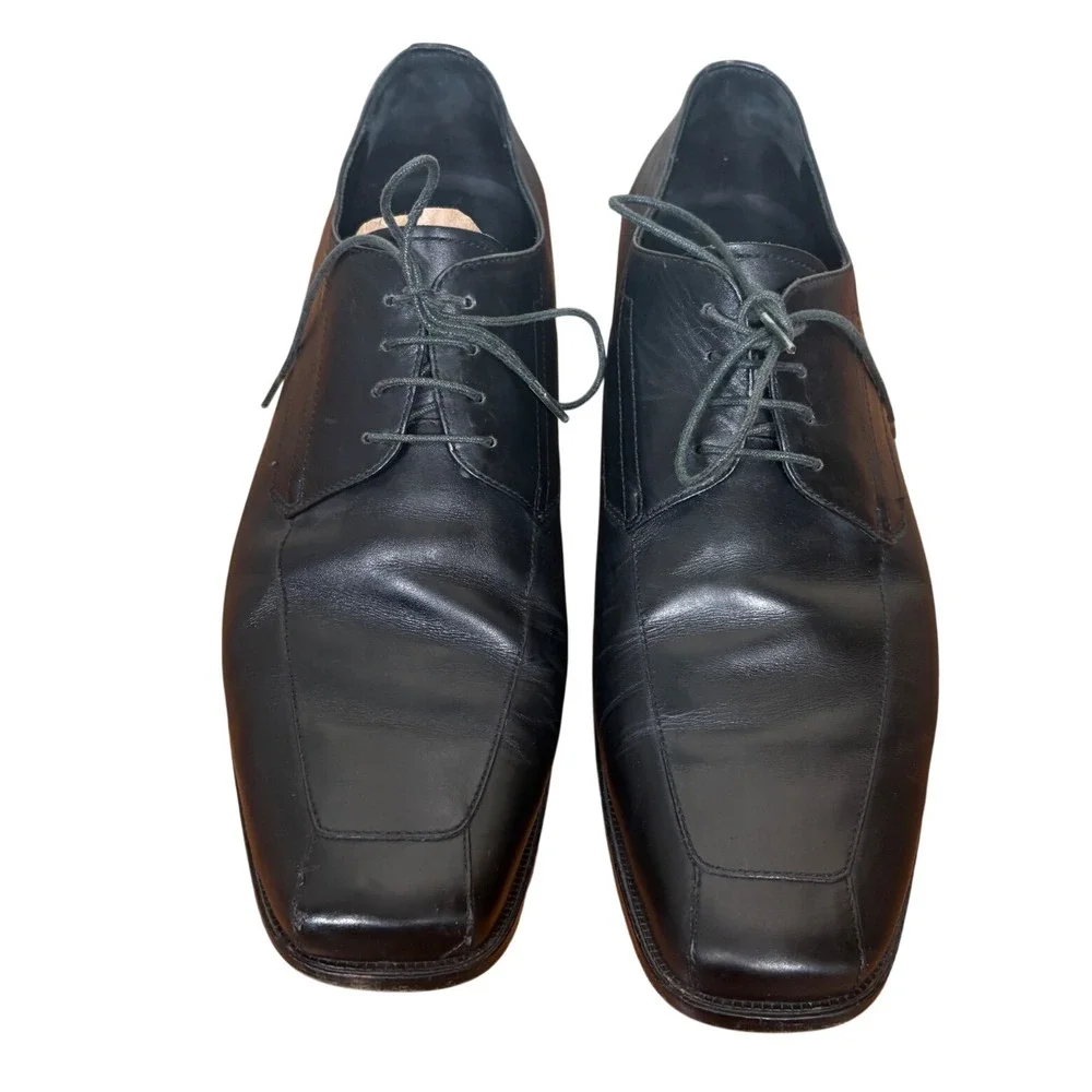 Hugo Boss Black Leather Square Toe Derby Dress Shoes Italy Classic Men's 11‎