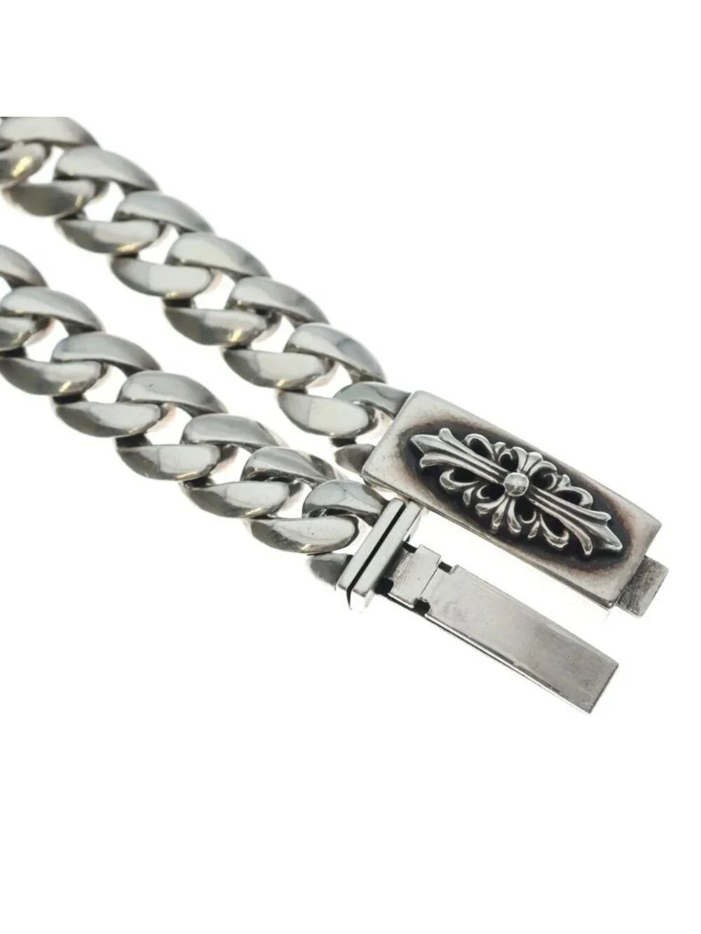 Chrome Hearts ID Bby Flrl Crs Baby ID Floral Cross Bracelet Silver