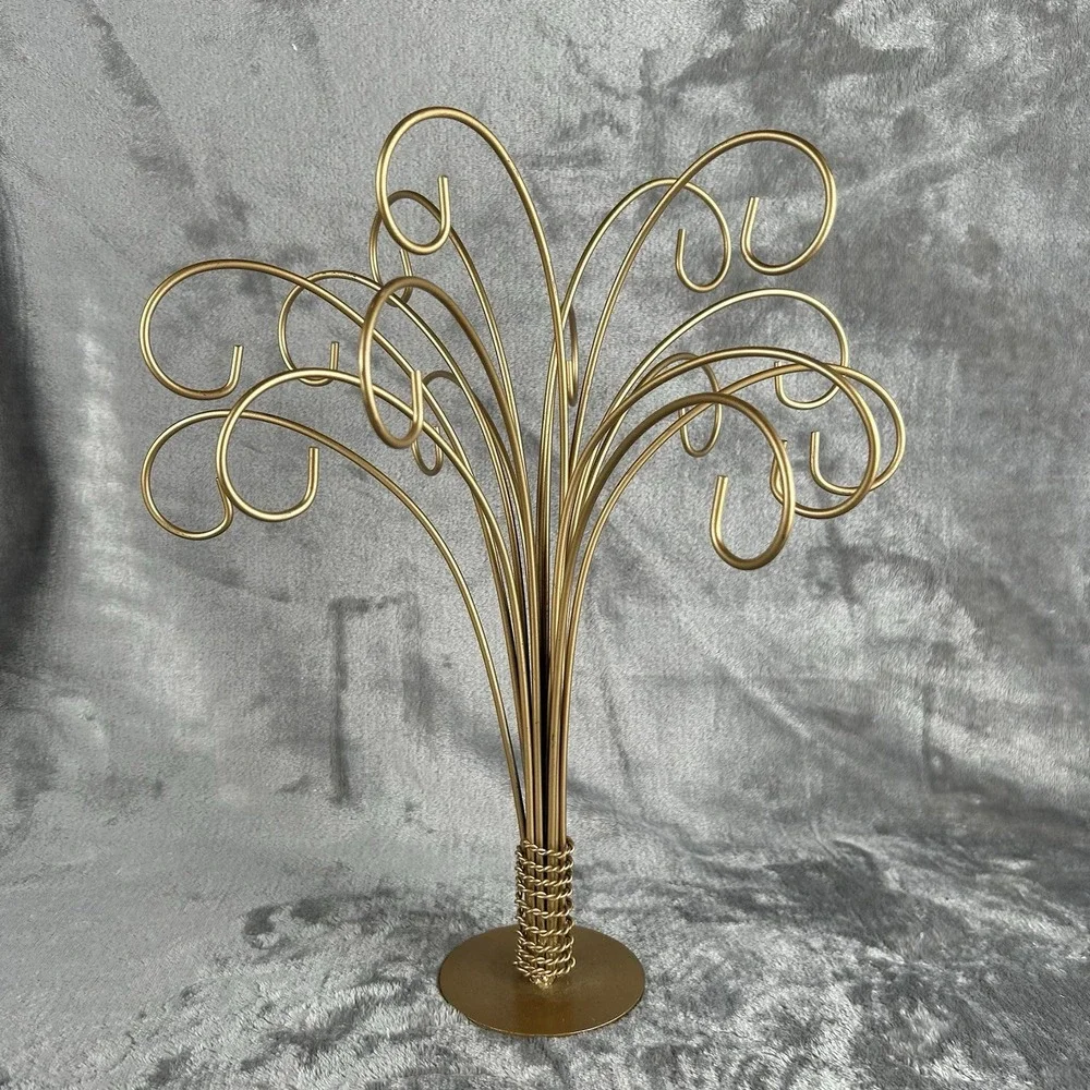 VTG‎ MCM Metal Christmas Ornament Display Tree Stand Holder Hanger Gold Fountain