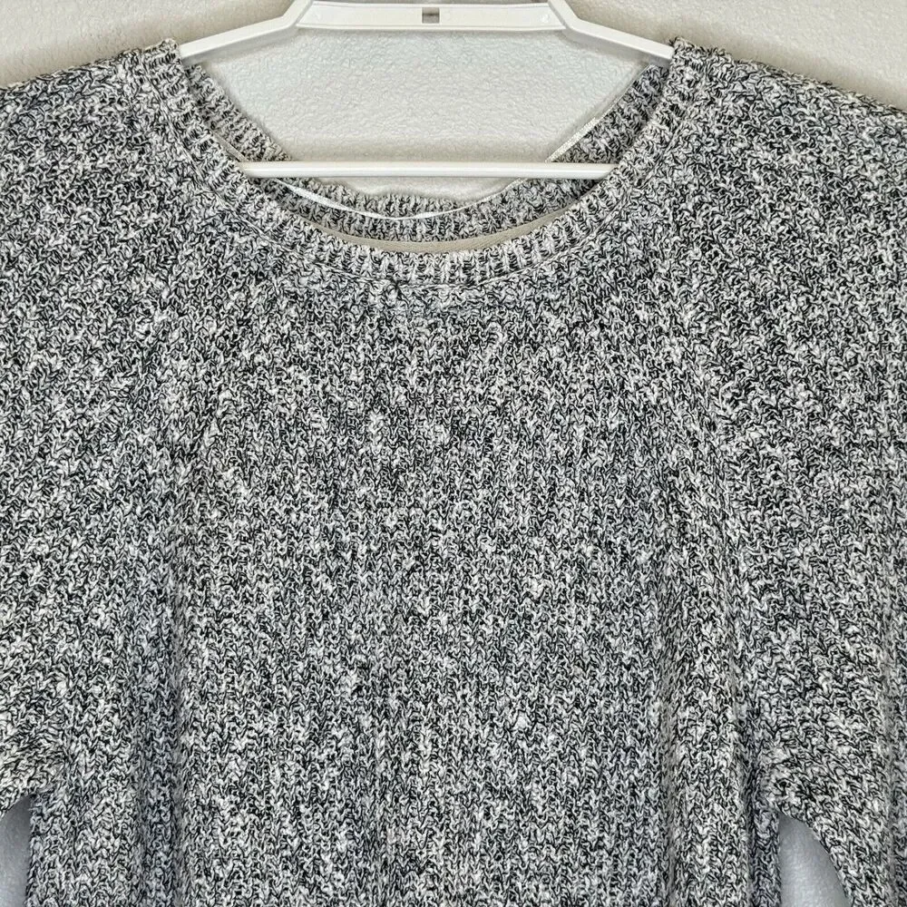 Free‎ People Pullover Sweater Sz Large White Black Long Sleeve Cotton Blend Knit