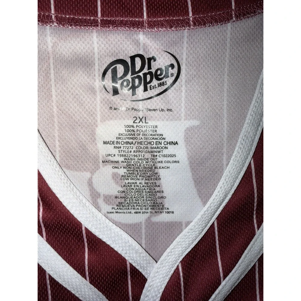 Dr Pepper #23 Baseball Jersey Men's Size 2XL Red Pinstripe Button Front