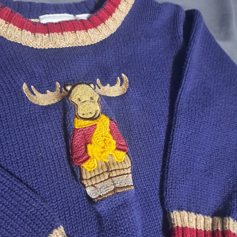 VTG Second Step 24m Moose Wearing Scarf Knit Sweater 100% Cotton‎