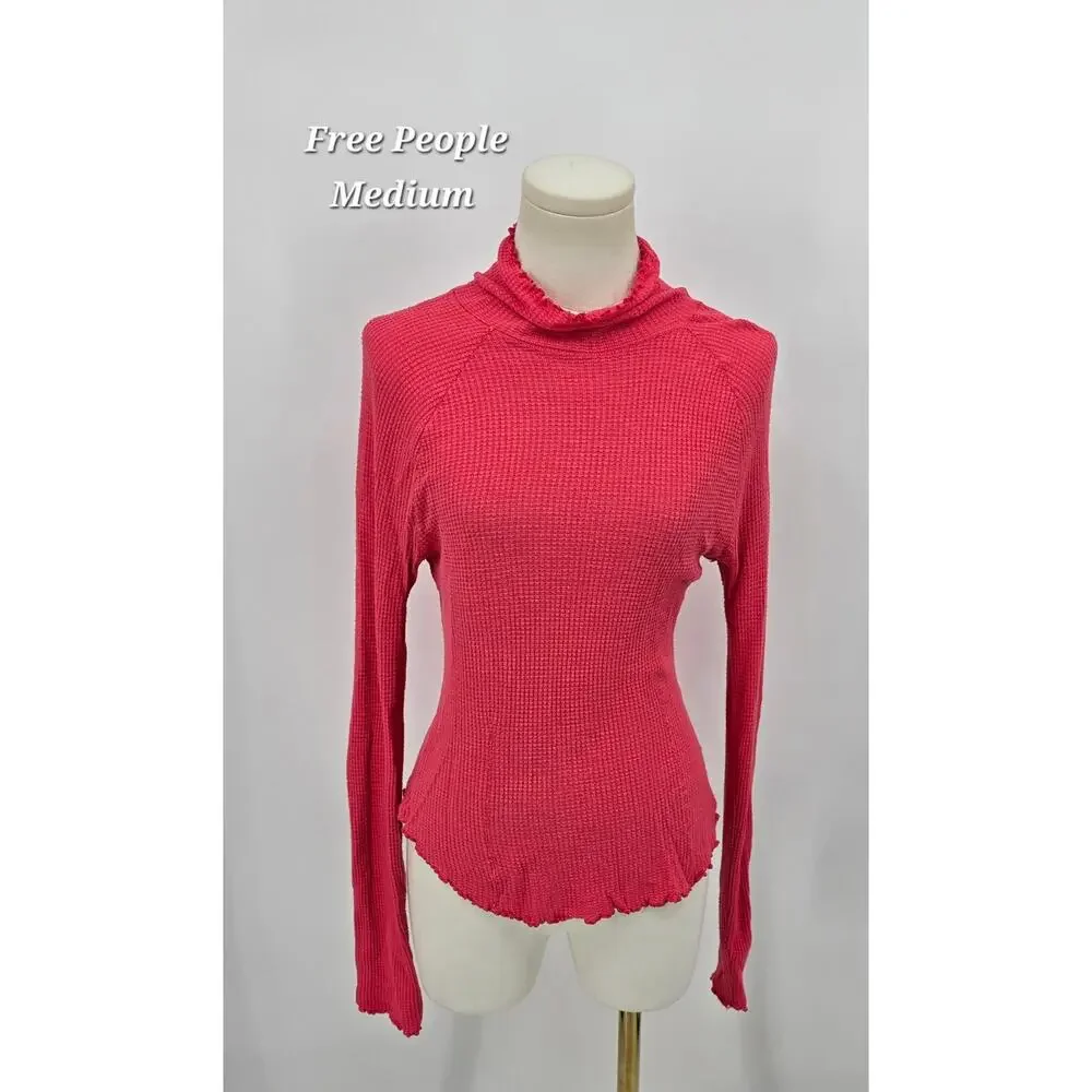 Free People Intimately Make It Easy Thermal Waffle‎ Knit Top Coral Red Medium