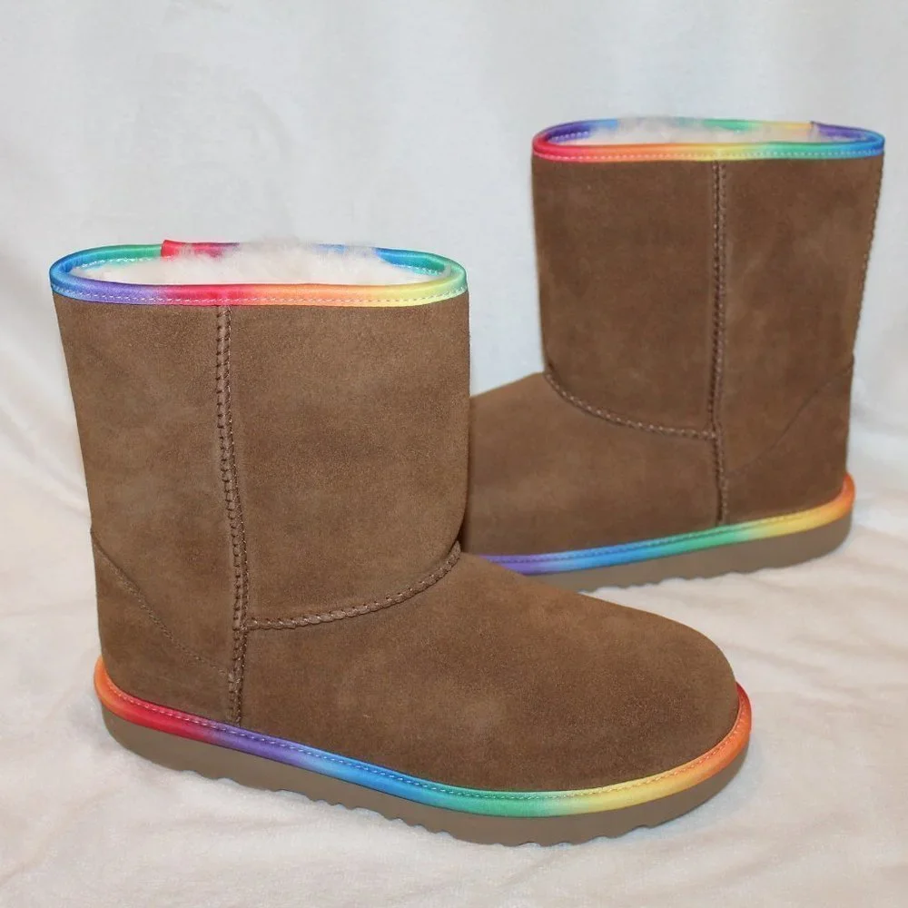 NIB UGG WOMEN'S CHESTNUT SUEDE SHEARLING CLASSIC SHORT‎ BOOTS PINK PURPLE