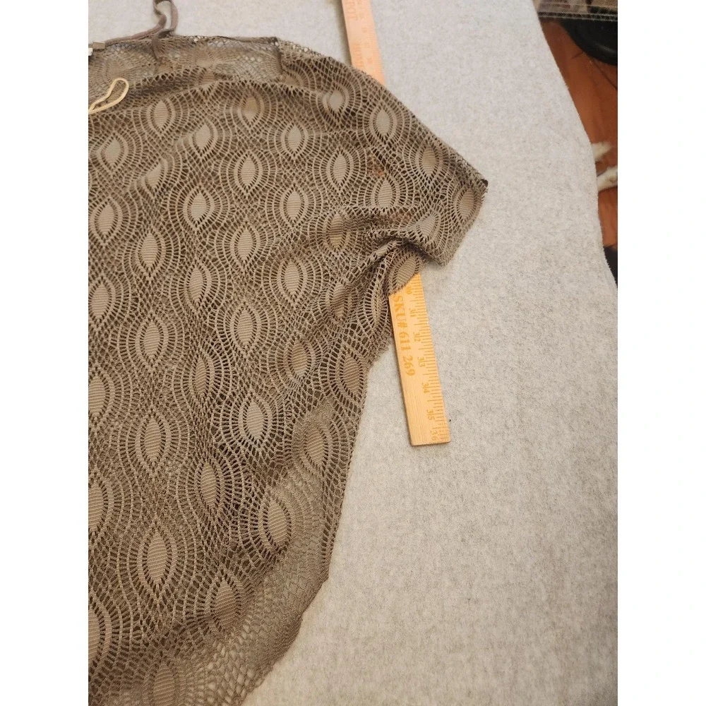 Saint Tropez West Cover Up Womens Small Brown Crochet Sheer Beaded‎ Tie Tunic