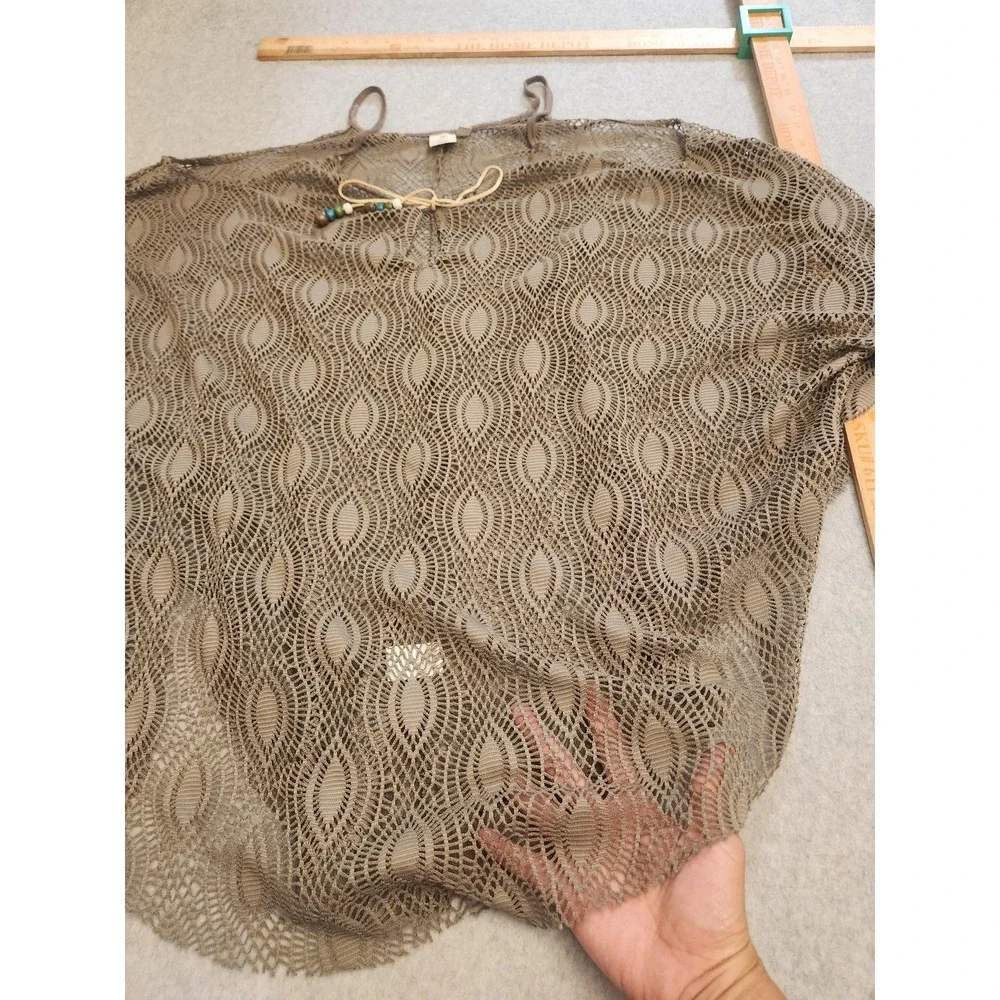 Saint Tropez West Cover Up Womens Small Brown Crochet Sheer Beaded‎ Tie Tunic