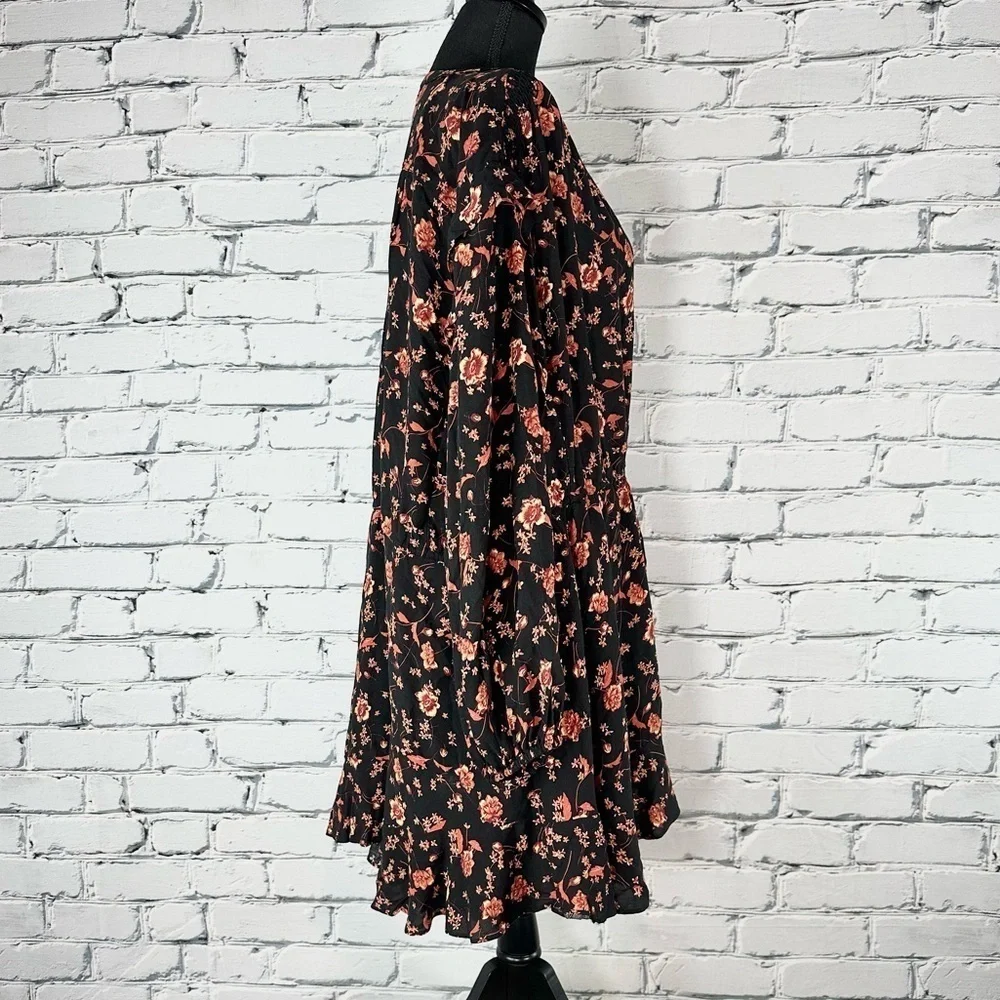 Free People Women’s Flower Fields Black Mini Dress Medium Fall Floral Oversized