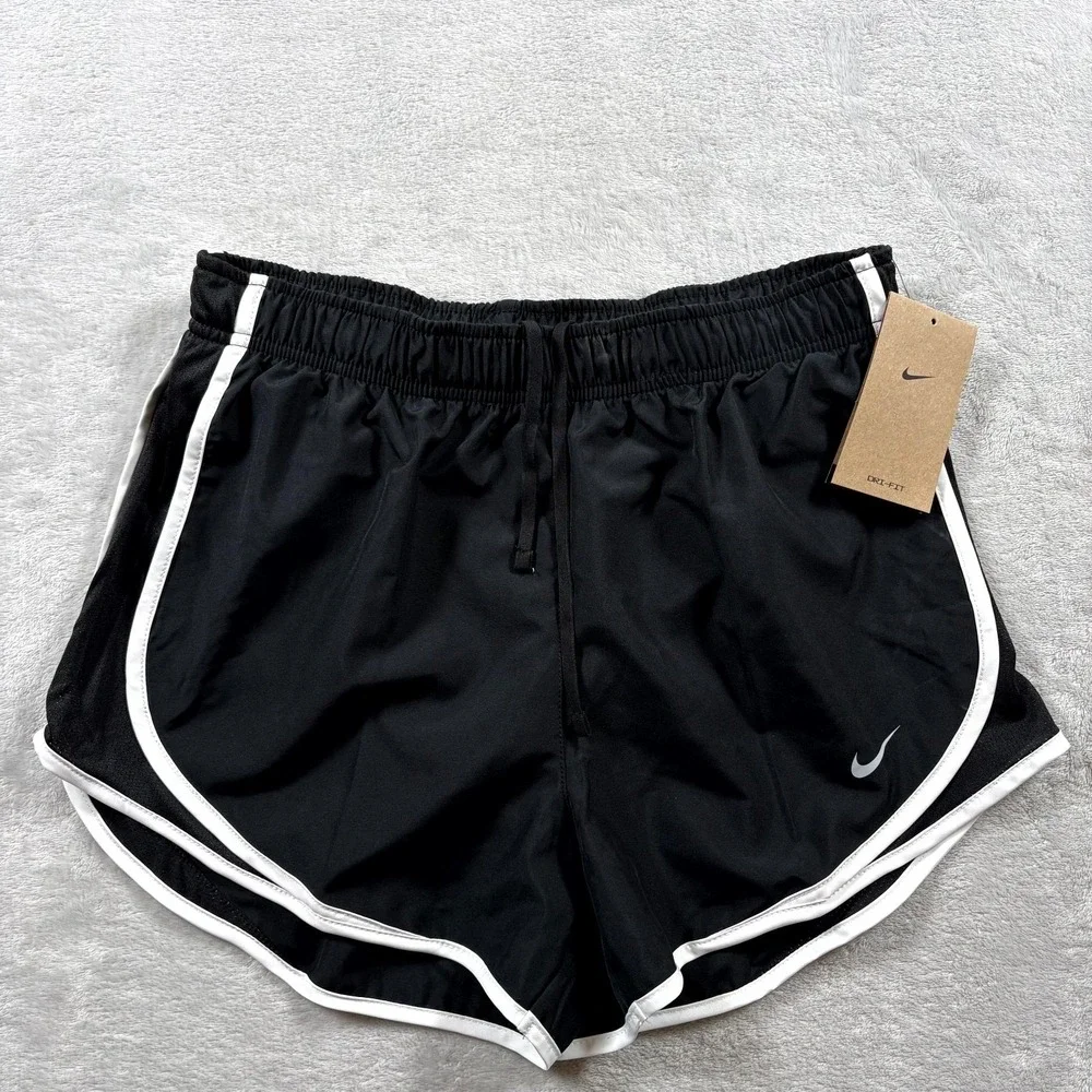 Nike Dri Fit‎ Tempo Running Shorts Womens Small Black White Drawstring Workout