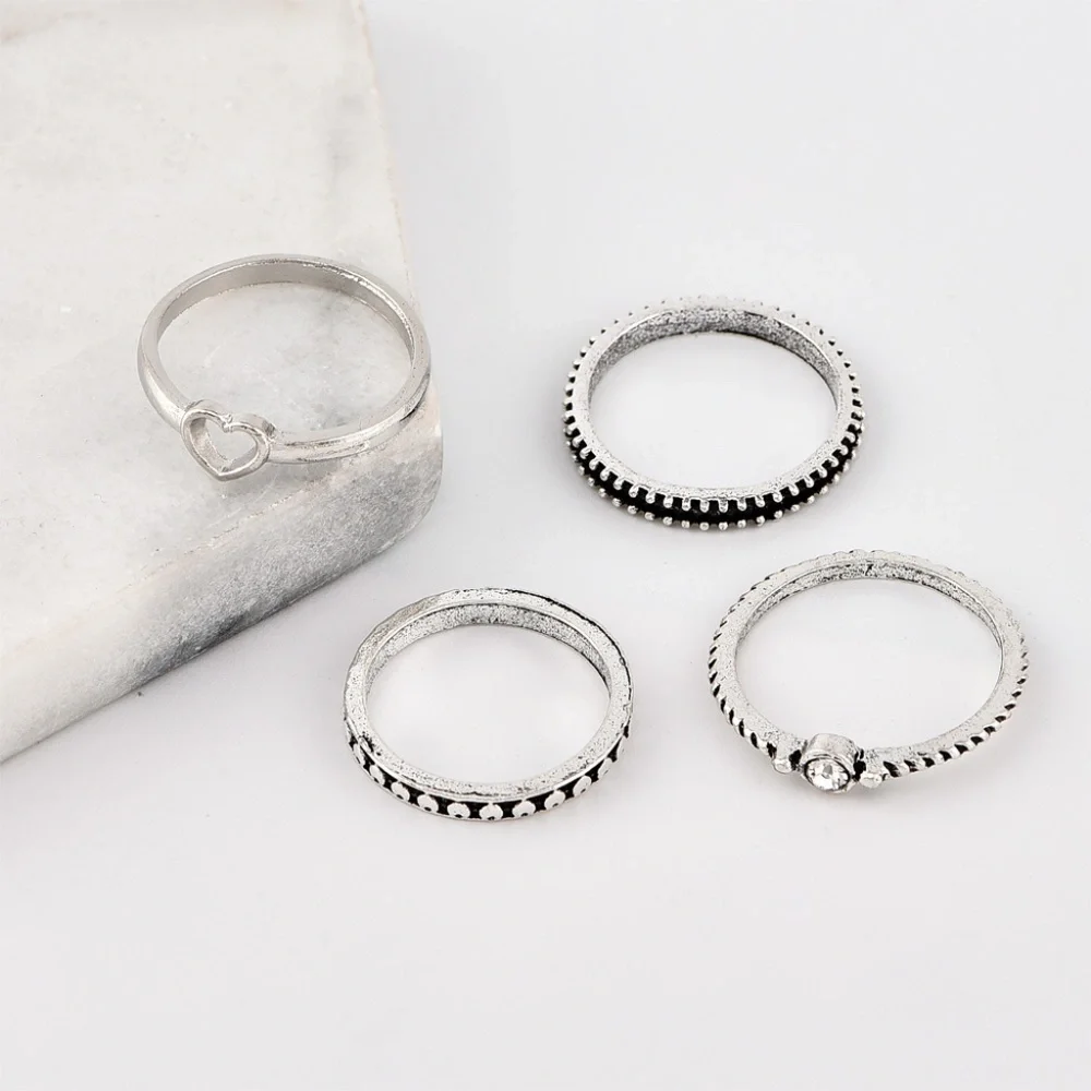 *HADASSAH* 4-Pc Silver Rhinestone Fashion Ring Set