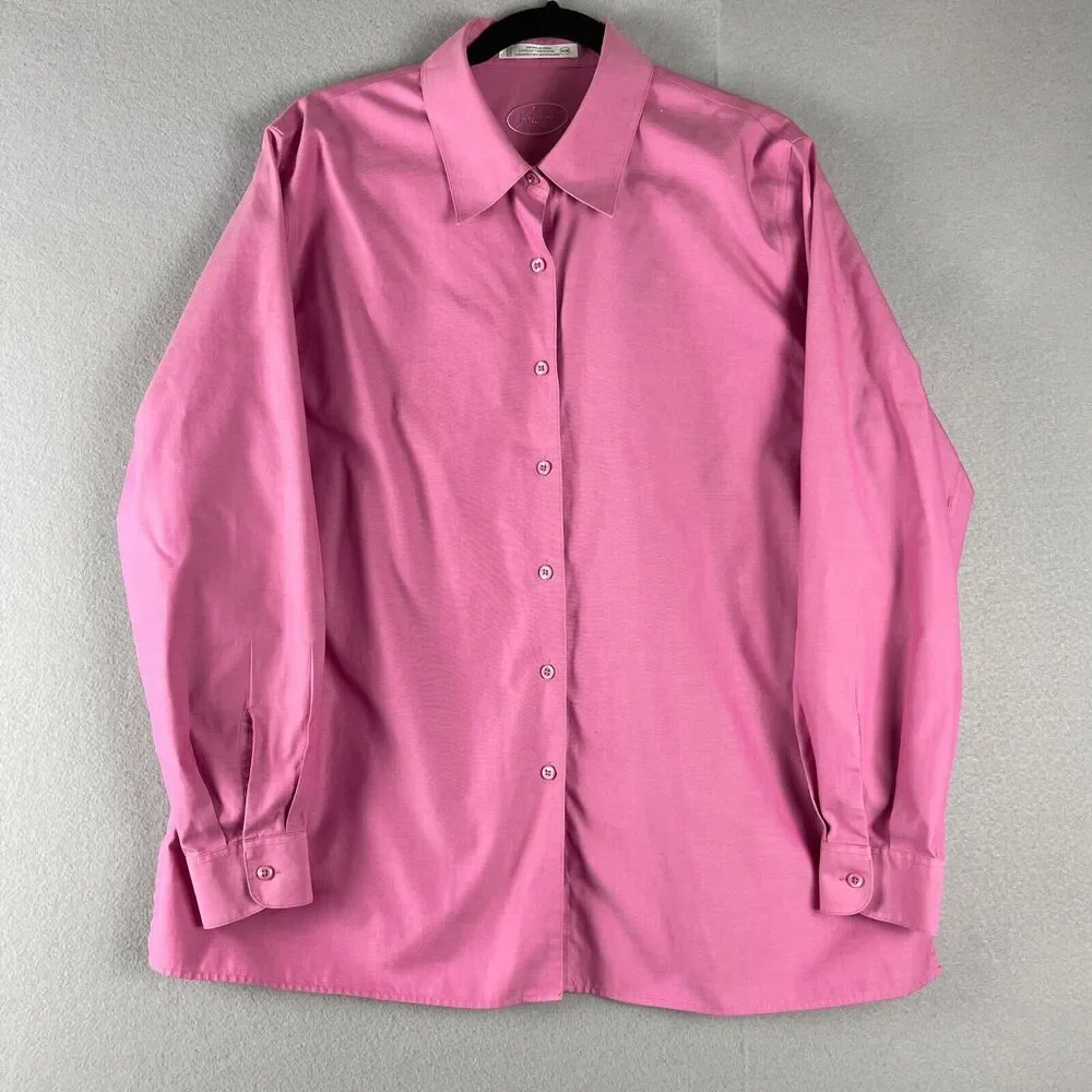 Foxcroft Wrinkle Free Shirt Womens 14W‎ Pink Button Up Long Sleeve Career Office
