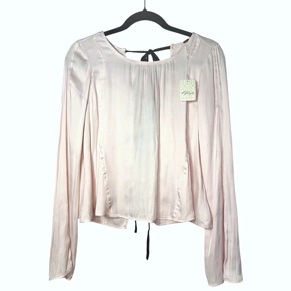 Free People Arabella Blouse Tie Back Pink Sz XS NWT Romantic Coquette Balletcore