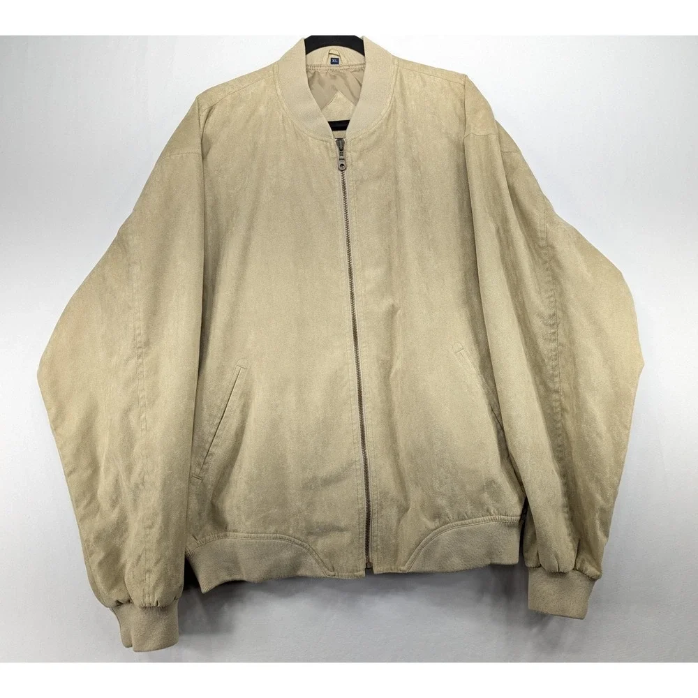 Winner Mate Tan Faux Suede Bomber Jacket Mens XL‎ Water Resistant Full Zip Beige