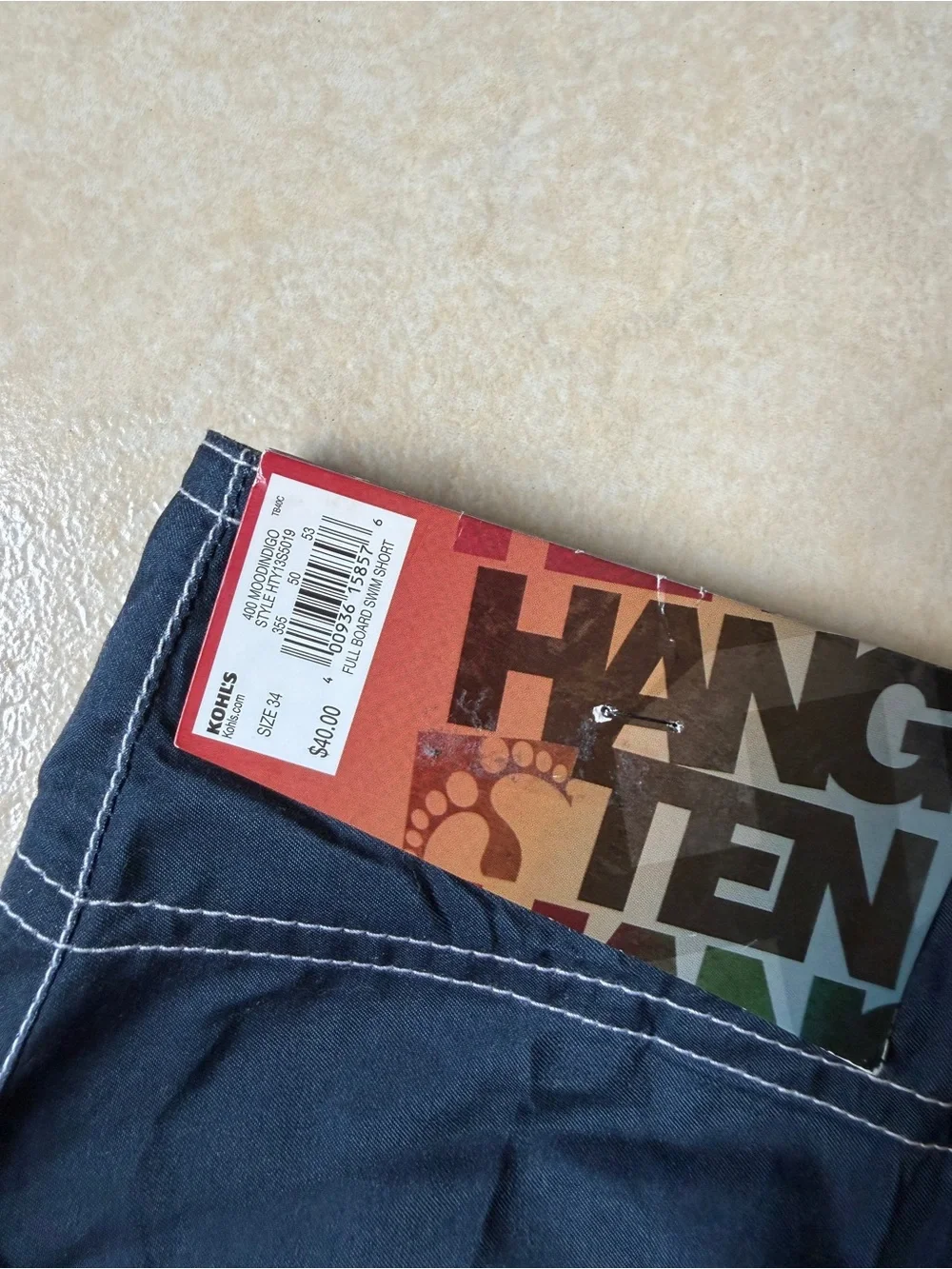 Hang Ten Men's Board Shorts Size 34 Swim Trunks Colorblock Striped Indigo Red