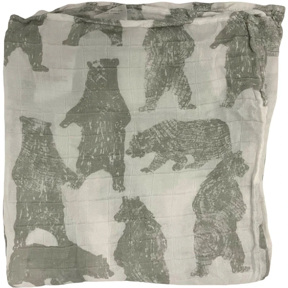 Aden‎ Anais Gray Bear Baby Swaddle Blanket Bamboo White Label 49x49 Forest Soft