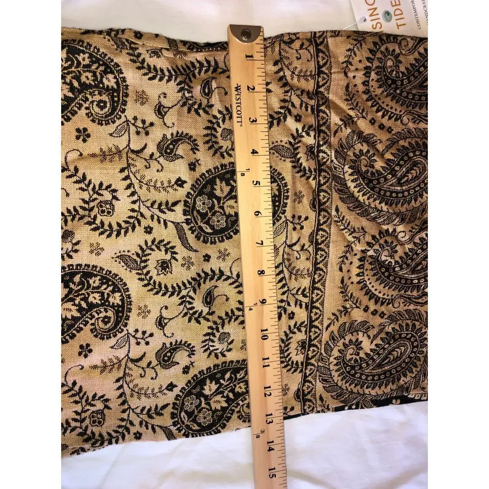 Rising Tide Infinity Scarf Paisley Crochet Trim Brown Tan Beige Handcrafted