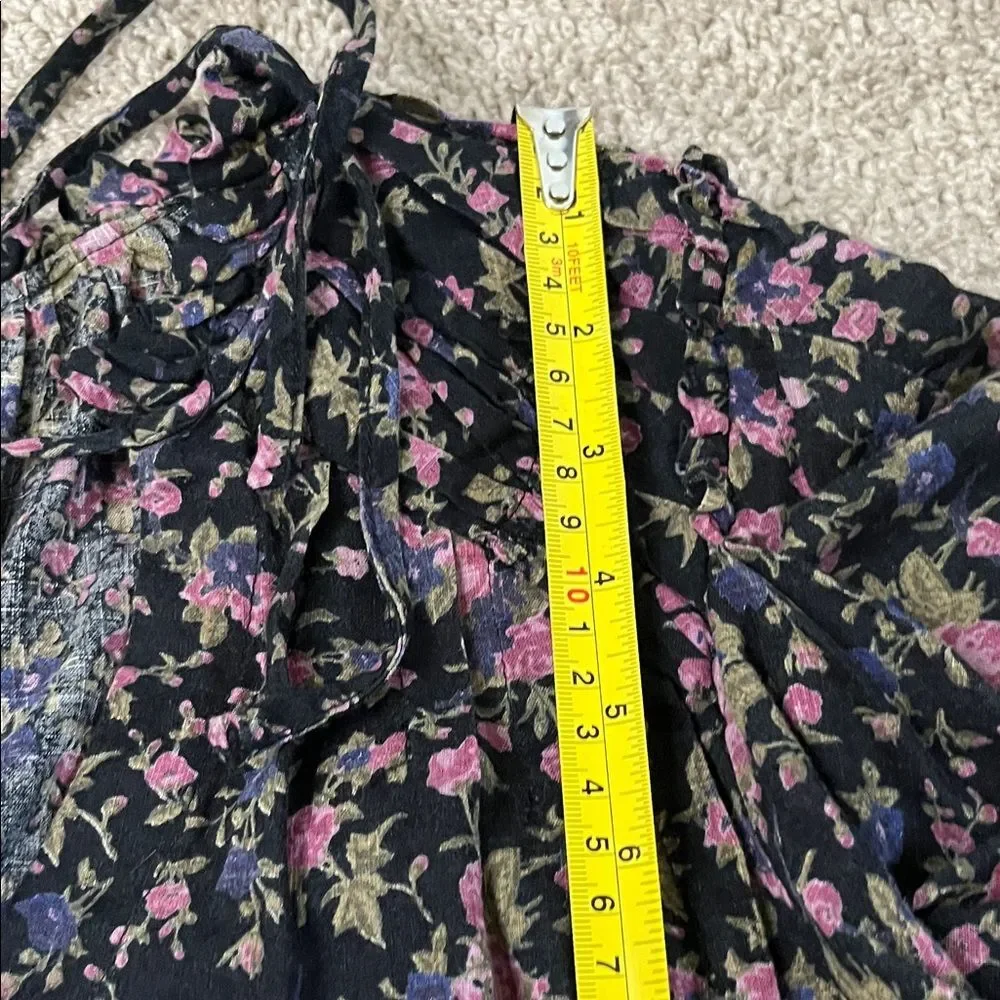 Free People Meant To Be Black Floral Cotton Puff Sleeve Top Small Cottagecore