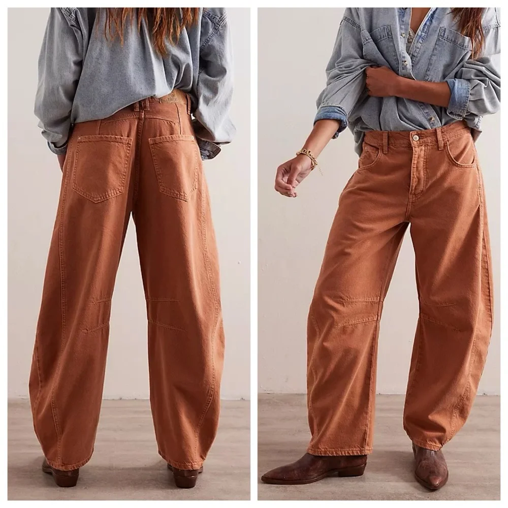 Free People Jeans Barrel Leg Good Luck Tan Brown size 25