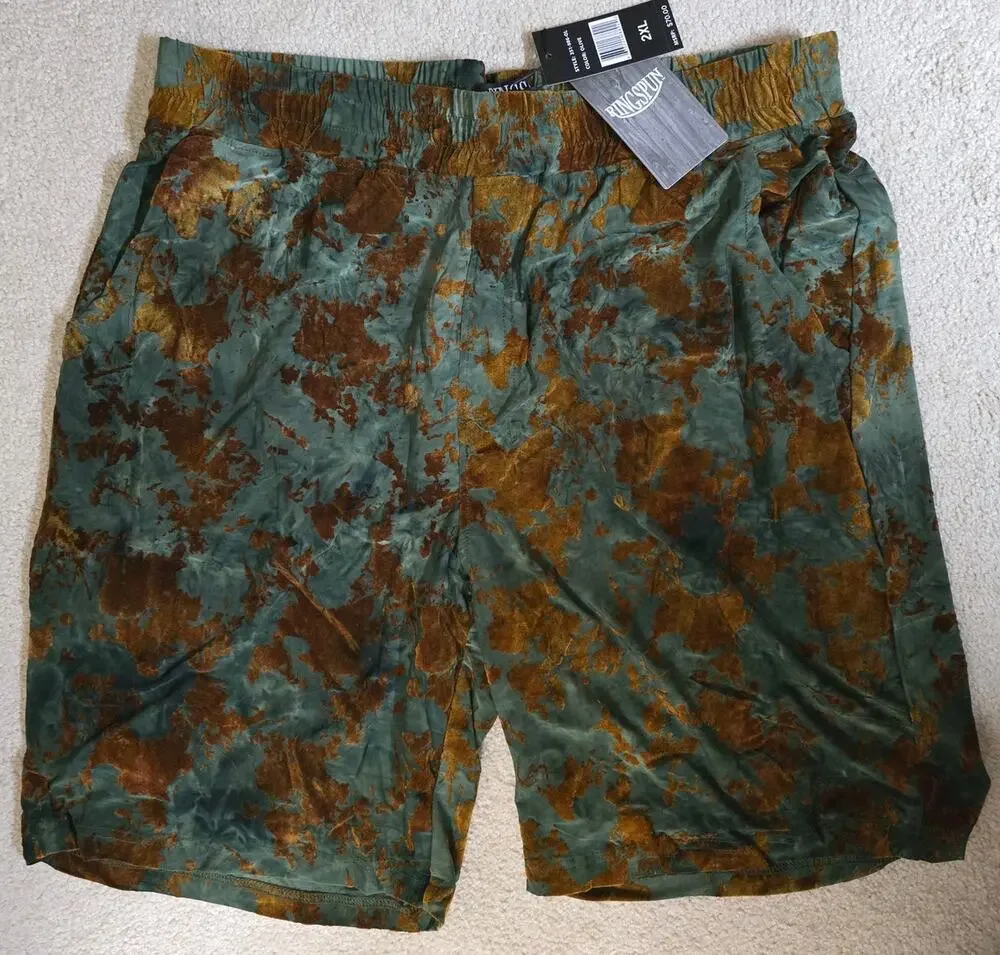 Ringspun Men's 2XL Olive Velvet Lounge Shorts Abstract Drawstring NWT NEW