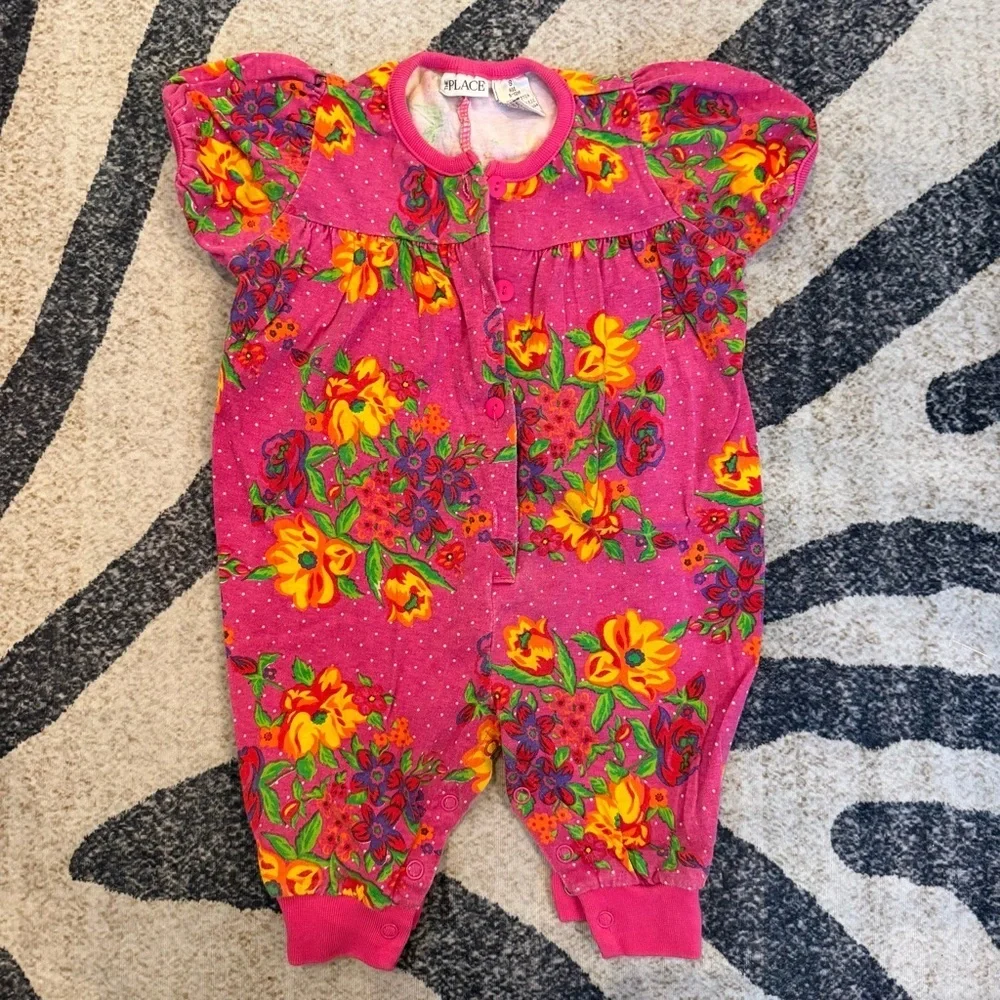 Vintage Children’s Place Floral Jumper Romper Pink Baby 6-12m