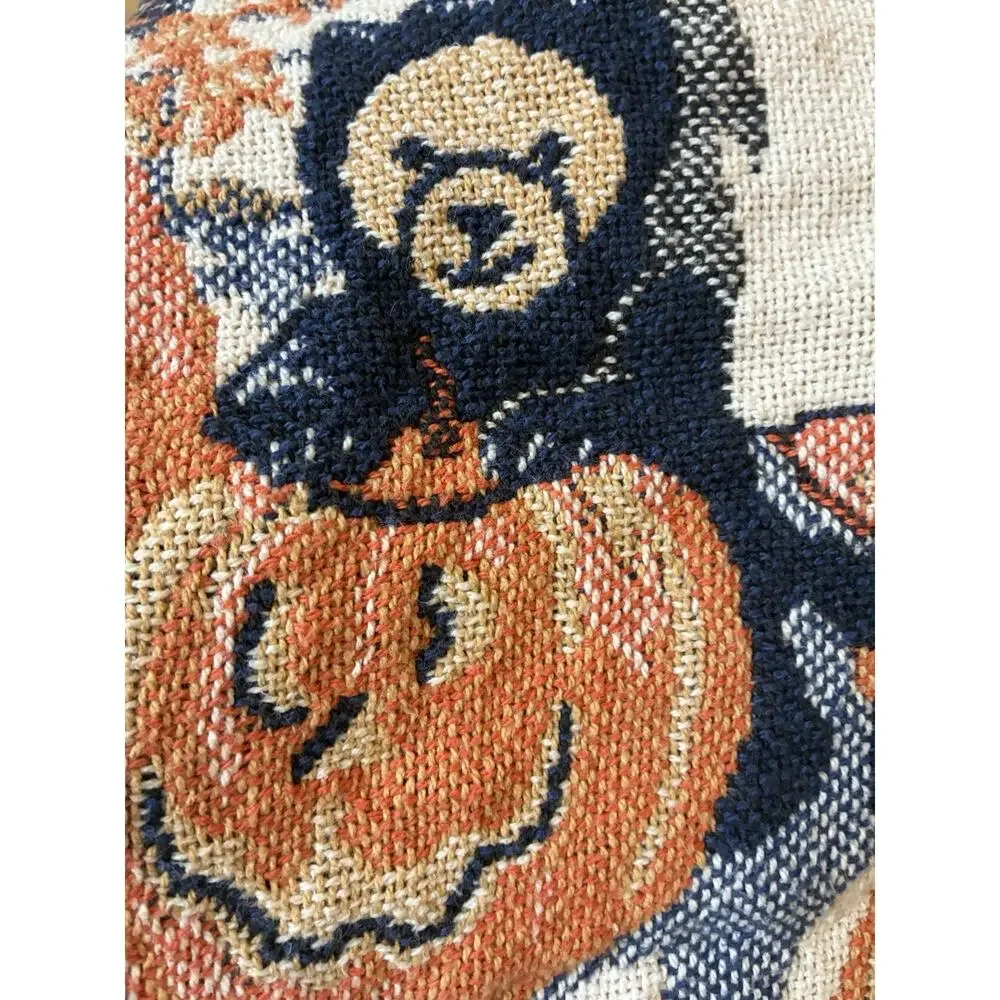 VTG 90s Goodwin Weavers Halloween Bears Trick or Treat Tapestry Throw Blanket