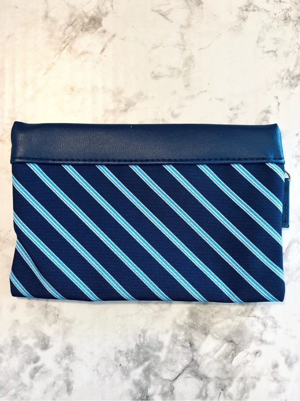 Brooks Brothers United Airlines Zippered Pouch Makeup Bag Navy Blue Striped