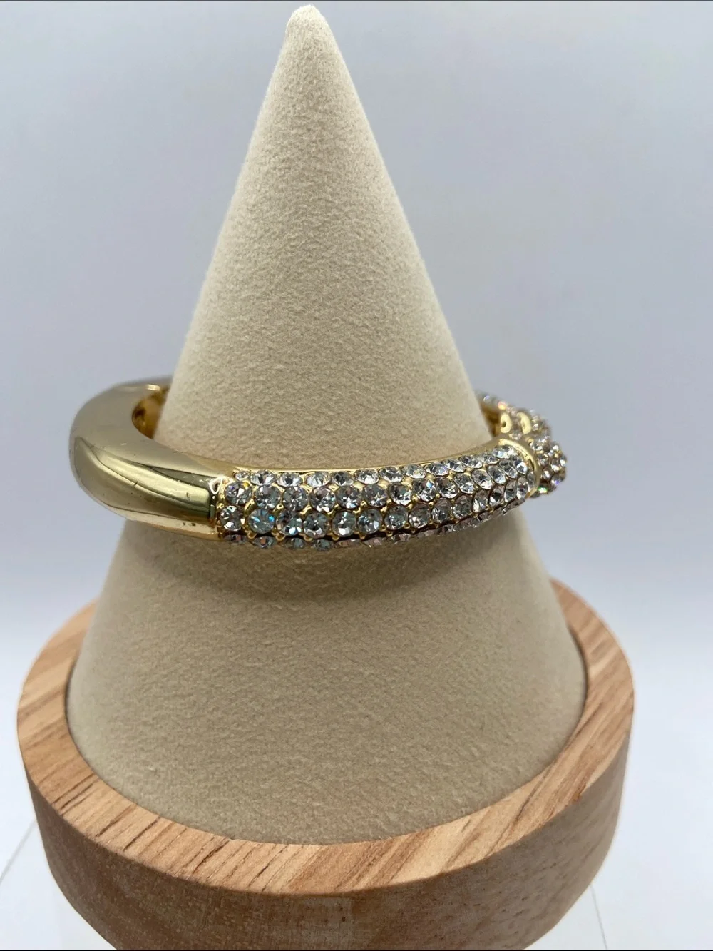 Joan Boyce Kissable Cuff Pave Crystal Hinged Cuff Bracelet Gold Tone Size M