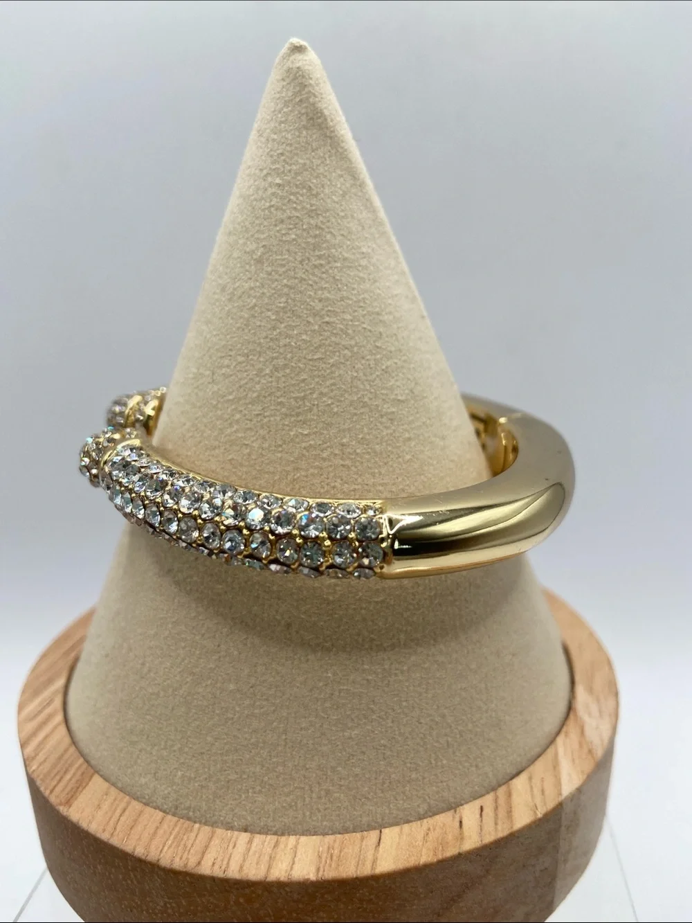 Joan Boyce Kissable Cuff Pave Crystal Hinged Cuff Bracelet Gold Tone Size M