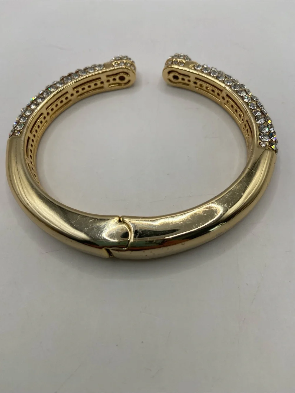 Joan Boyce Kissable Cuff Pave Crystal Hinged Cuff Bracelet Gold Tone Size M