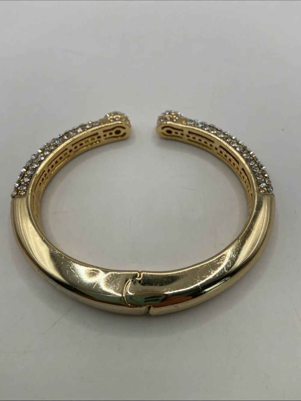 Joan Boyce Kissable Cuff Pave Crystal Hinged Cuff Bracelet Gold Tone Size M