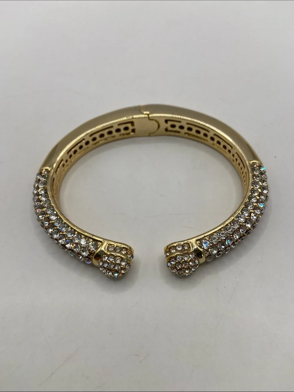 Joan Boyce Kissable Cuff Pave Crystal Hinged Cuff Bracelet Gold Tone Size M