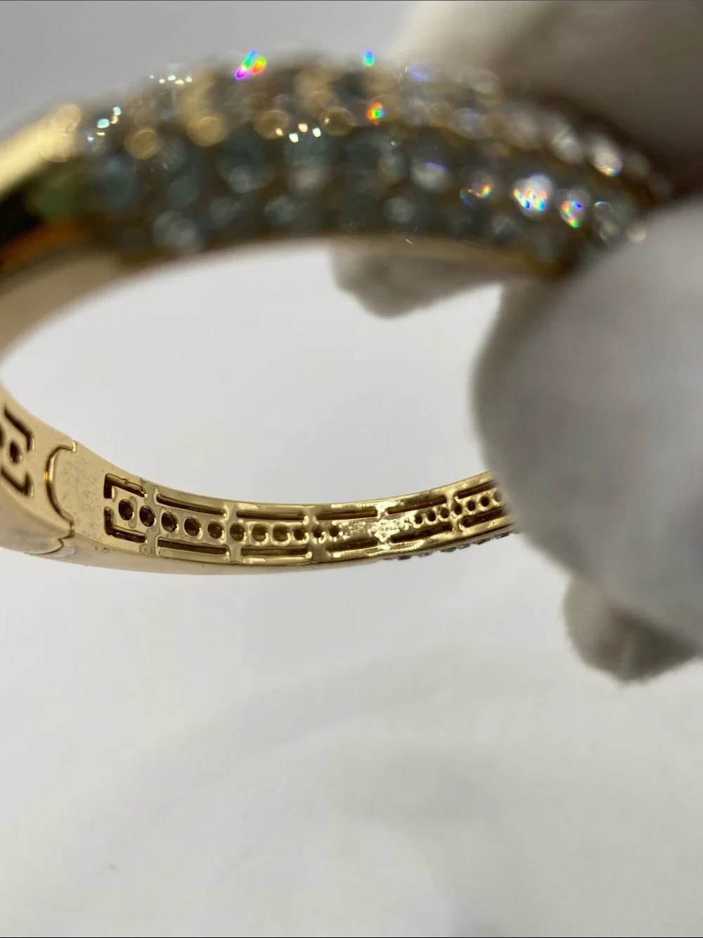 Joan Boyce Kissable Cuff Pave Crystal Hinged Cuff Bracelet Gold Tone Size M