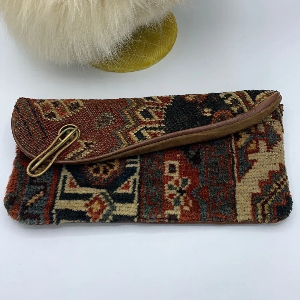 Milton Hefling NY Vintage Tapestry Leather Creation Suede Embroidery Clutch Bag