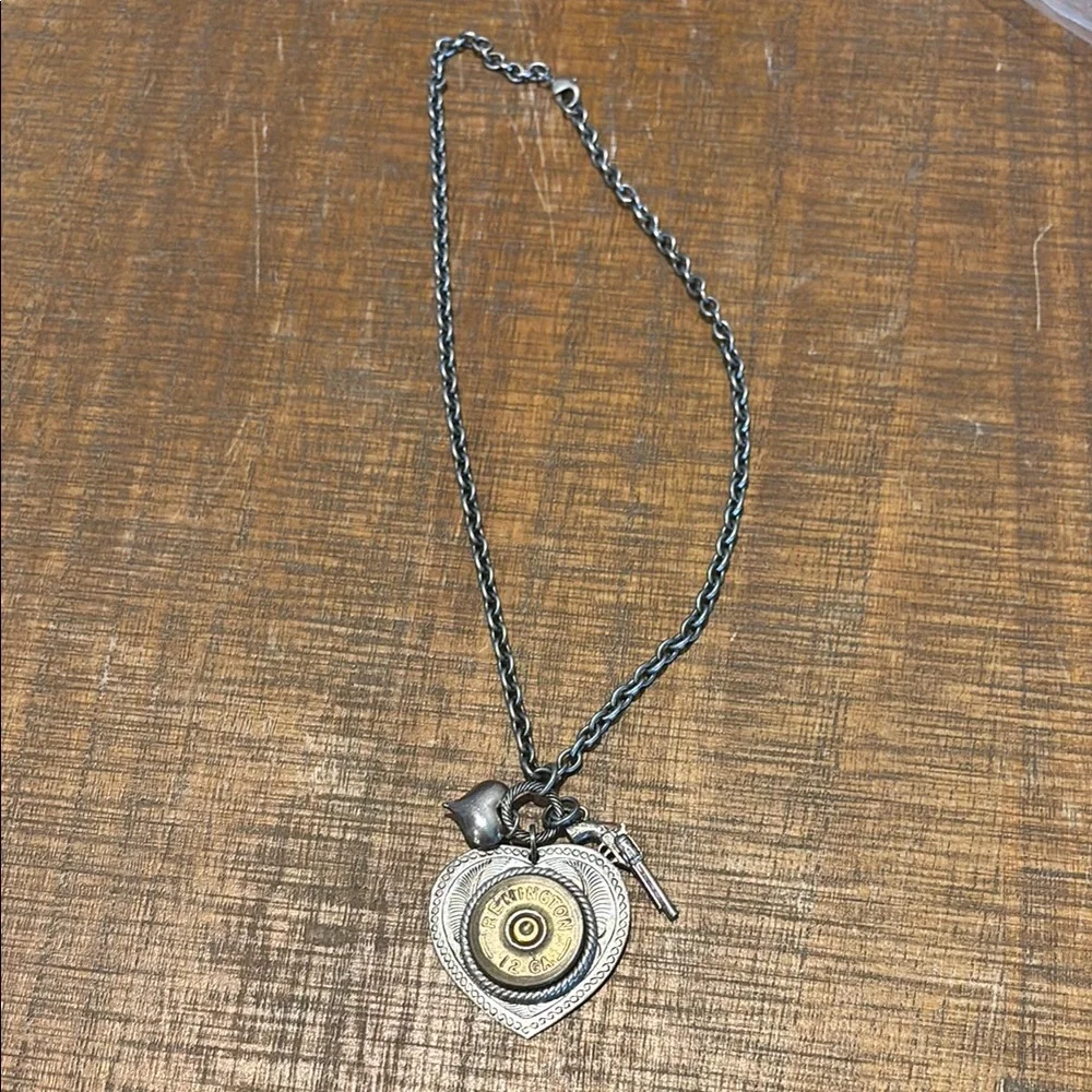 Heart Pendant Necklace with Bullet Charm Southern Western Cowgirl