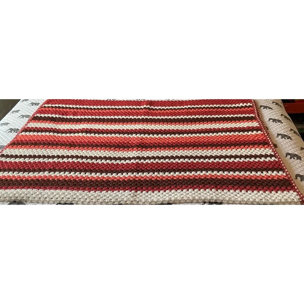 Vintage Handmade Crochet Afghan Blanket Retro Striped Lap Throw 59x38 Mid Centur