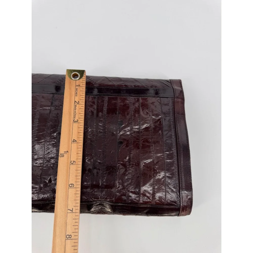 Eel Skin Clutch Womens M Brown Exotic Leather Quiet Luxury Classic Evening Bag