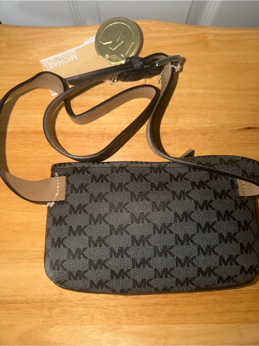Michael Kors Black and Gray MK Logo Belt Bag