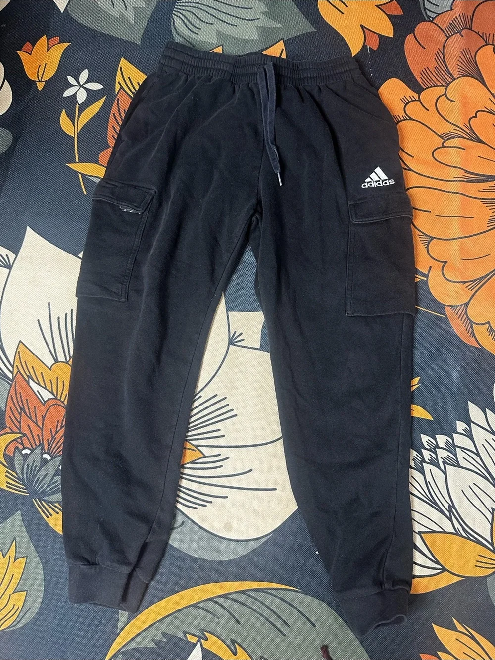 adidas Black Men's Cargo Joggers with Drawstring