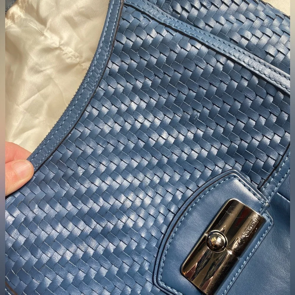 Genuine Coach Kristin Woven Leather Blue Hobo Crossbody Shoulder Bag & Dust Bag