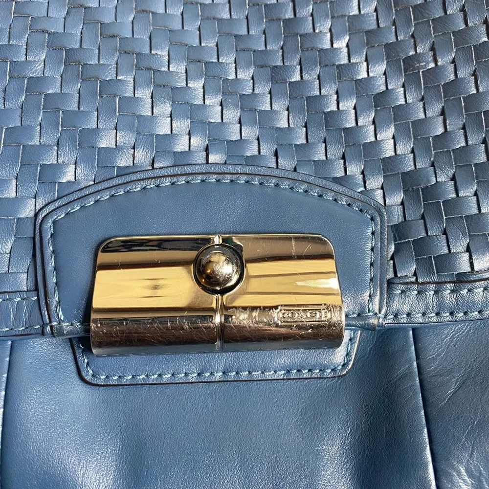 Genuine Coach Kristin Woven Leather Blue Hobo Crossbody Shoulder Bag & Dust Bag