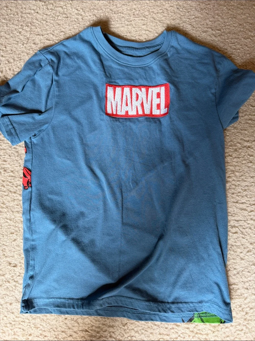Marvel Boys Light Blue Logo Tee with Red Patch