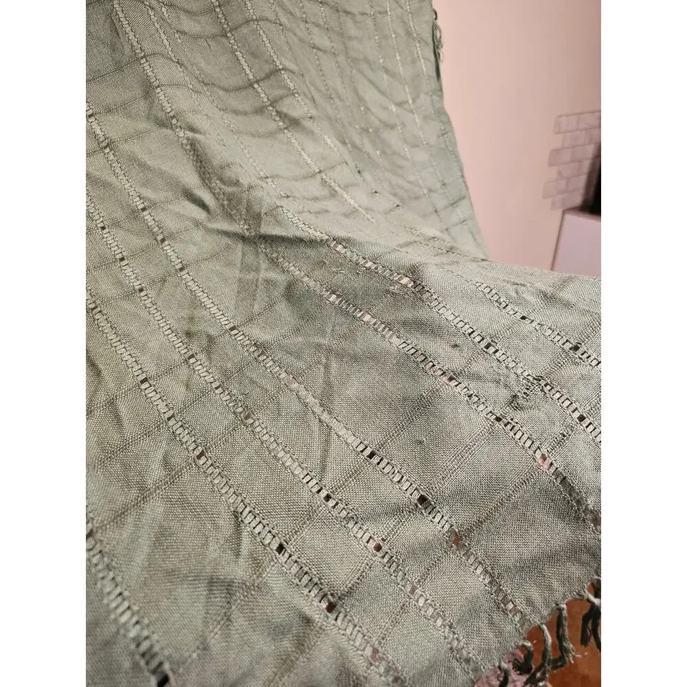 Vintage Berkshire Rayon Square  Green Woven Scarf