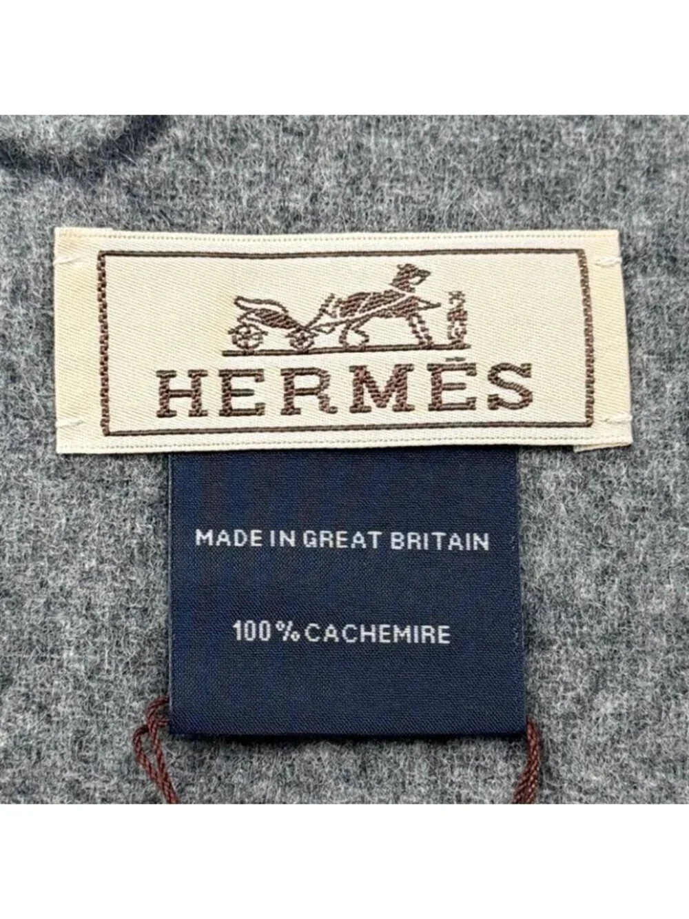 Hermes Tet A Tet Equestre Cashmere Hose Fringe Scarf Shawl Charcoal Gray