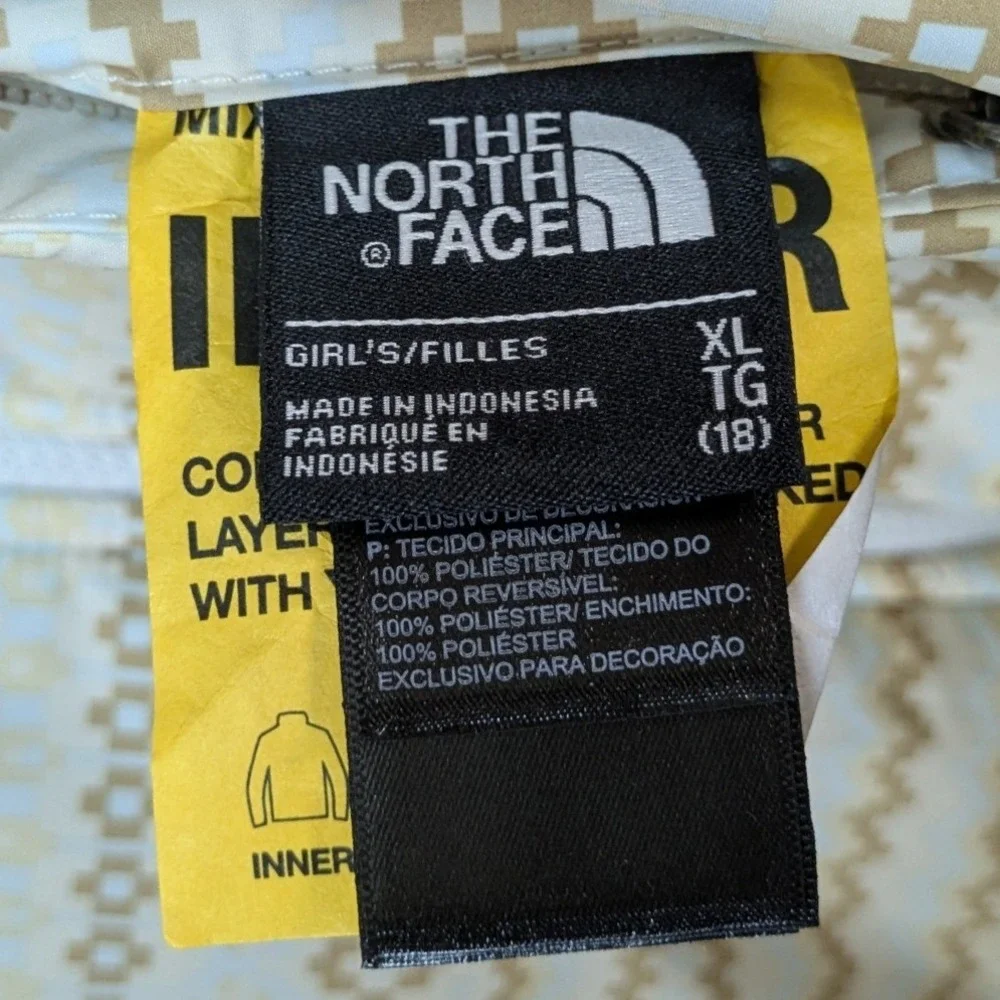 The North Face Girls XL‎ 18 Reversible Mossbud Swirl Jacket Tan White Fair Isle