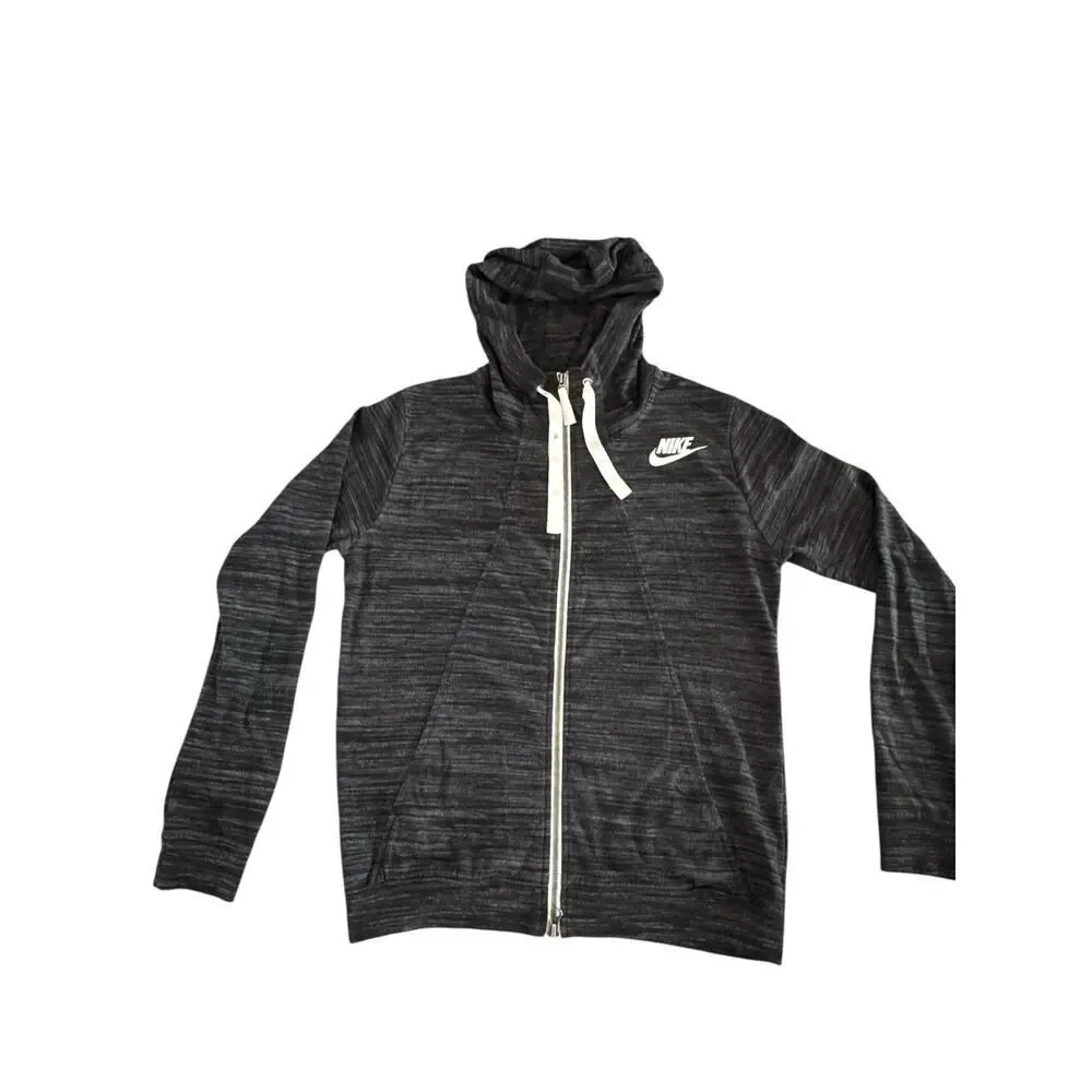 Nike Full Zip Hoodie Sweatshirt‎ Black Heathered Size M Cotton Blend Drawstring