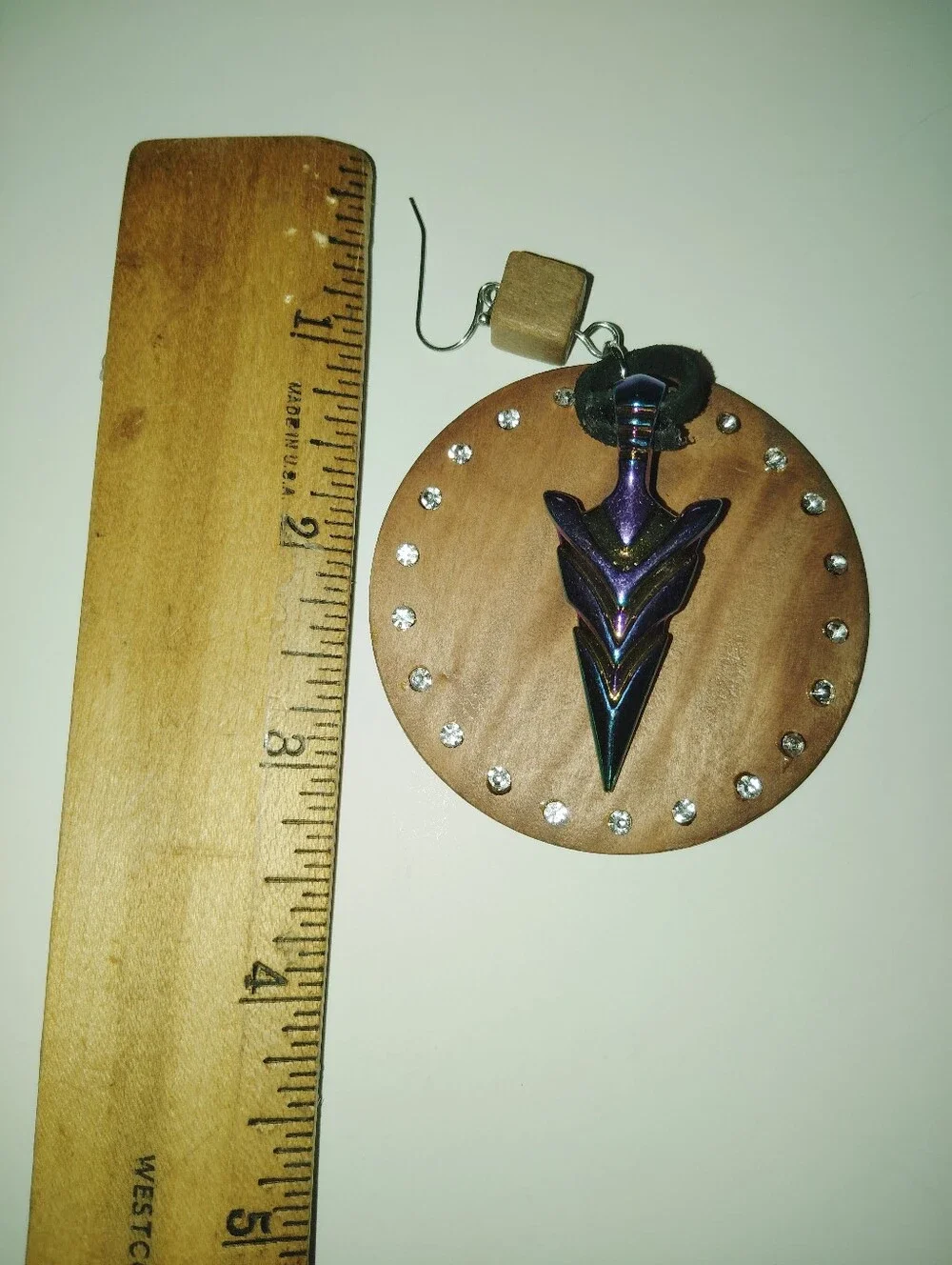 New Handmade Iridescent Arrow Drop Pierced Earrings On Wood Discs Lightweight